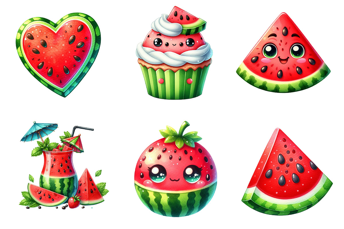 Summer Juicy Watermelon Clipart, an Illustration by Dream Creation (Photo 3 of 6)