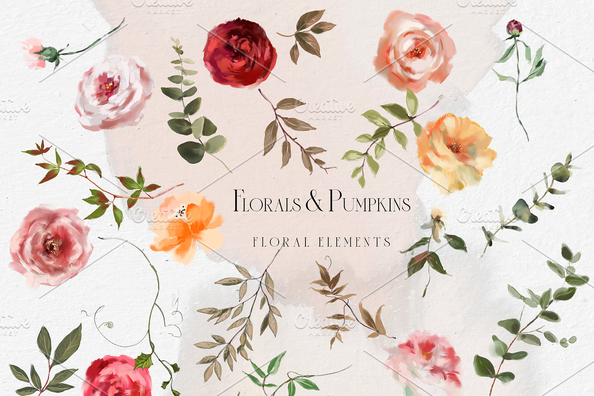 Florals & Pumpkins Fall Clip Art, a Decorative Illustration by whiteheartdesign (Photo 8 of 14)