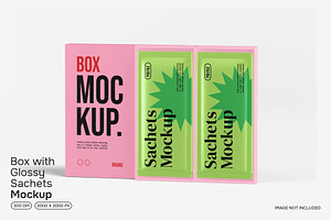 Box With Glossy Sachets Mockup