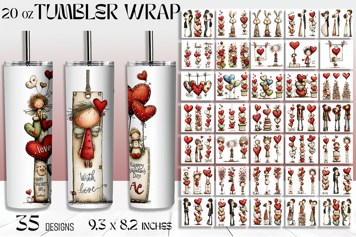 Valentine Day Tumbler Wrap, a Seasonal Illustration by ElenazlataArt (Photo 1 of 5)