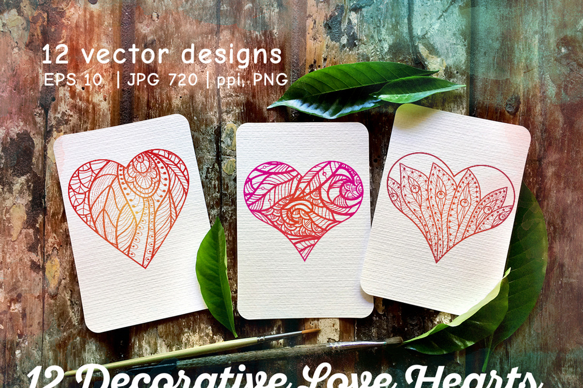 12 Decorative Love Hearts, a Decorative Illustration by Elen-Lane (Photo 1 of 5)