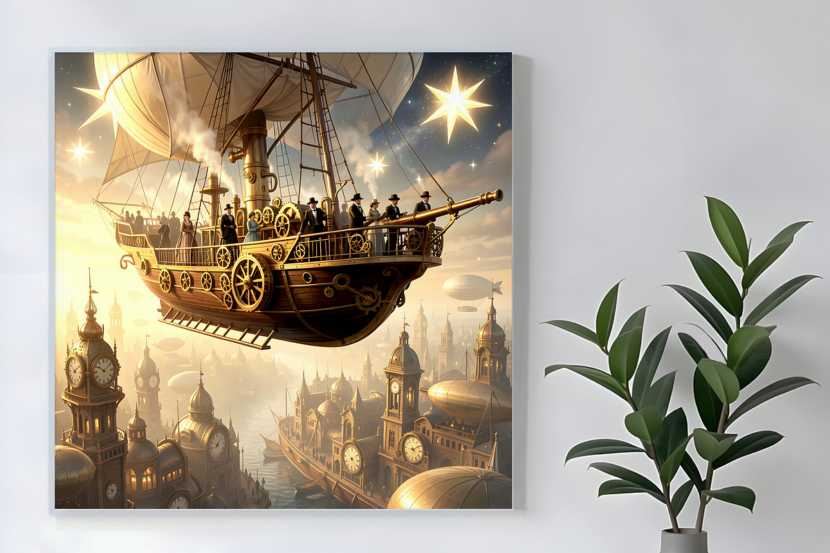 Steampunk Airship, a Transportation Illustration by Sharon Schwalbe (Photo 1 of 5)