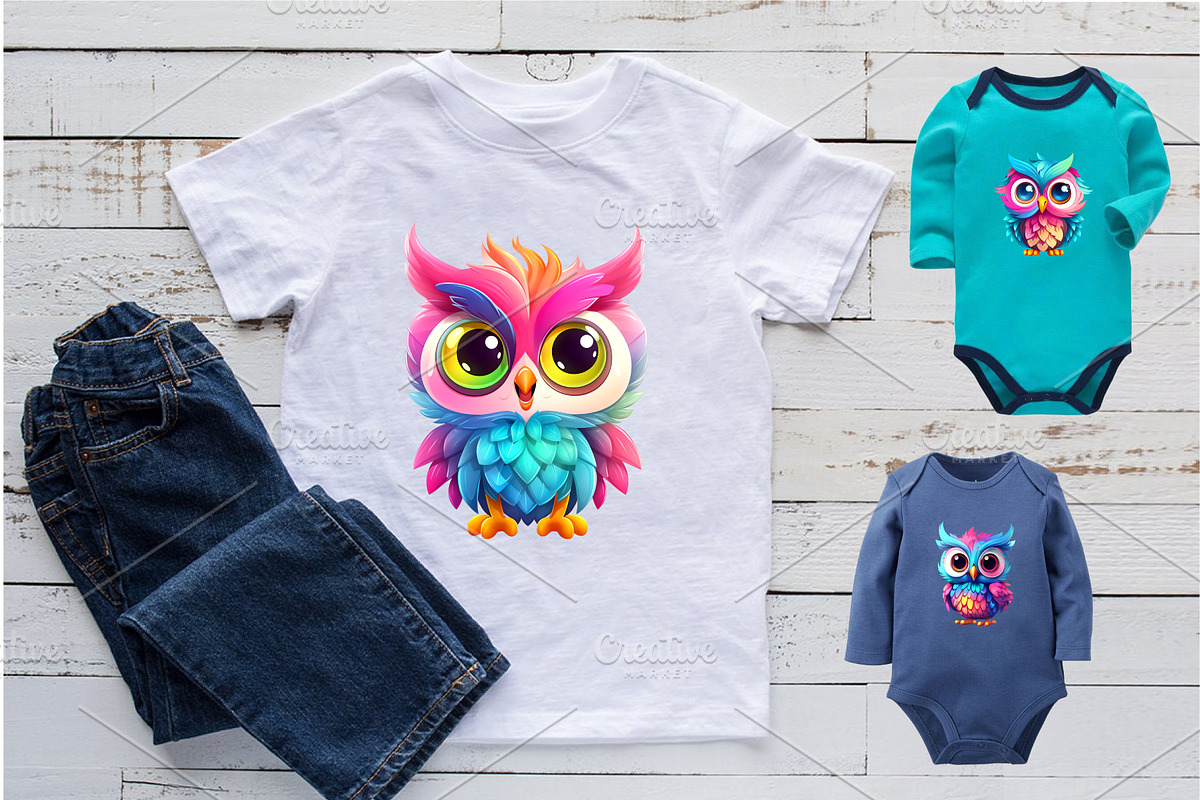 Cute rainbow owls. TShirt Sticker., an Animal Illustration by KENO Mascots (Photo 6 of 7)