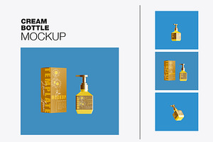 Cream Bottle with Box Mockup, a Mockup by OneVectorStock