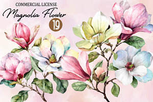 Watercolor Magnolia Flower Clipart B, an Illustration by SVGArt