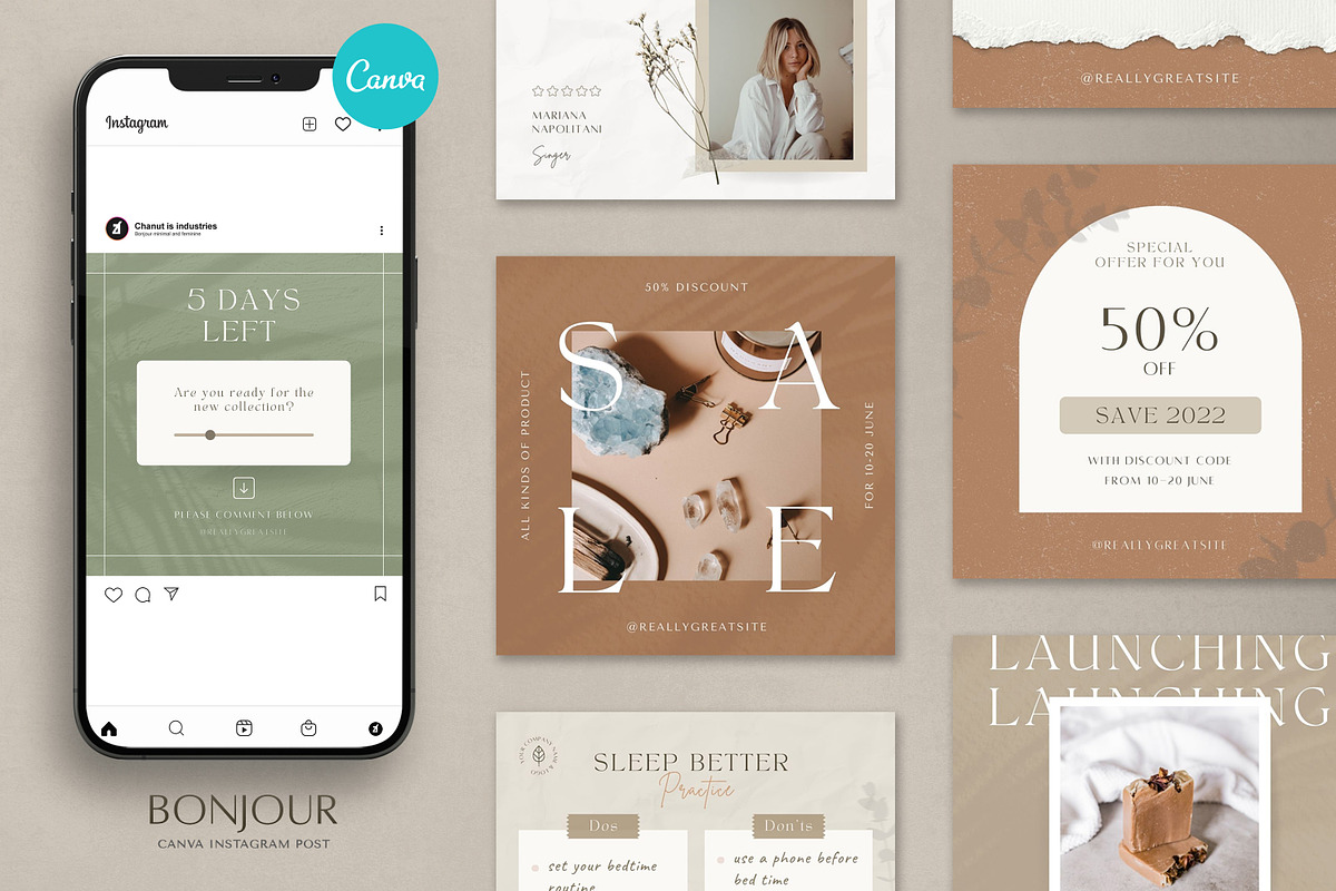 Bonjour Canva instagram post-story, a Social Media Template by Chanut is industries (Photo 1 of 7)