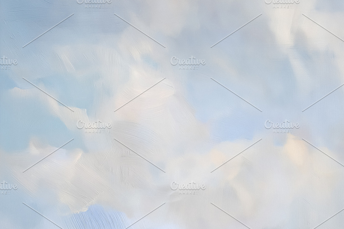 Abstract painting depicting soft clouds floating in a serene blu, a Decorative Illustration by Studio ANNA