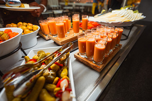 Buffet with gazpacho and pickles, a Food & Drink Photo by SkyNext