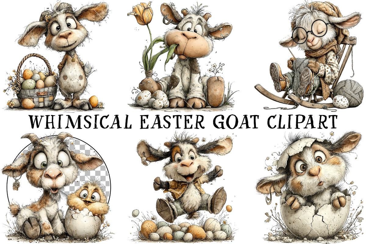 Whimsical Easter Goat Clipart, an Illustration by OK Design (Photo 2 of 6)