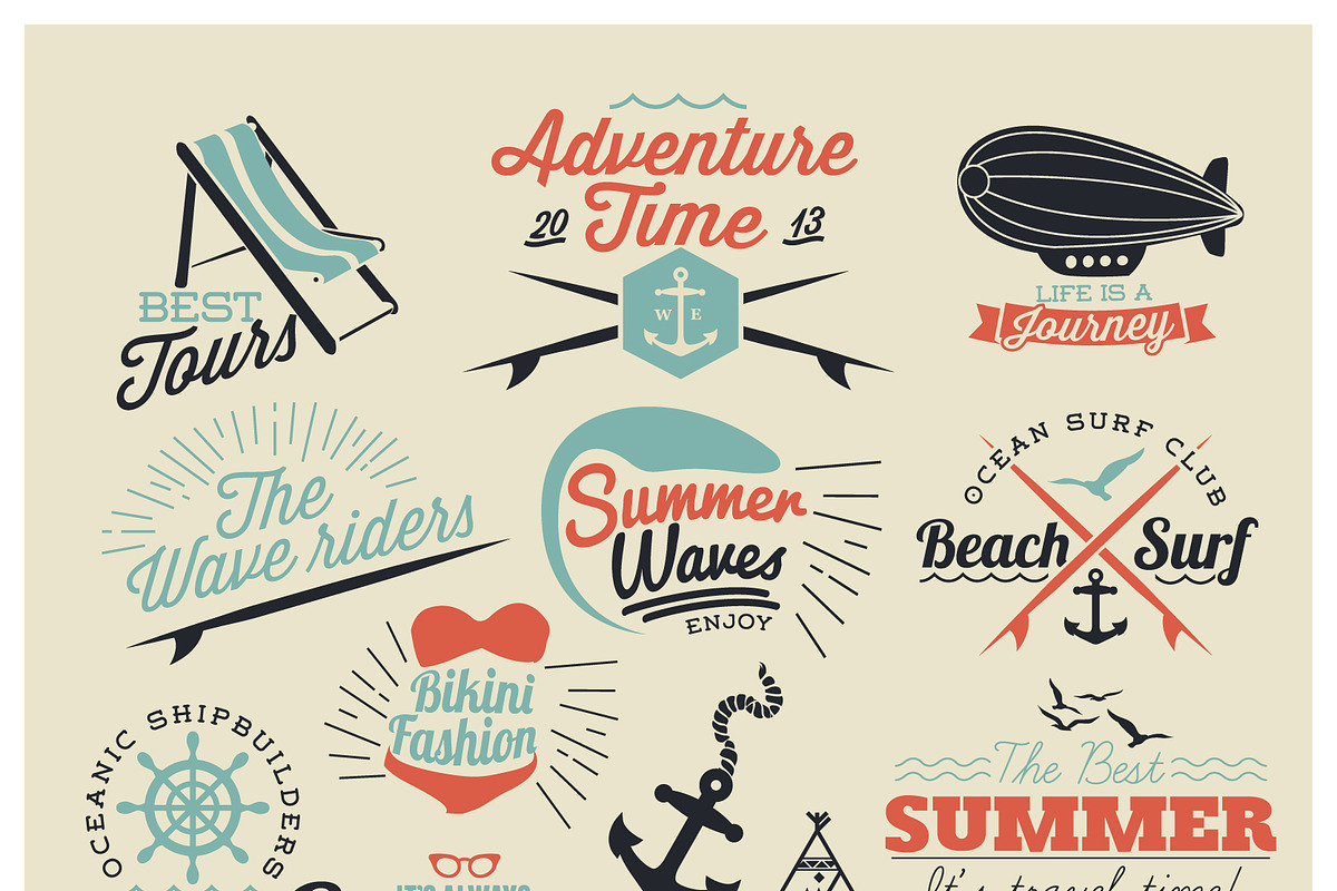 Retro summer labels, an Illustration by Noka Studio