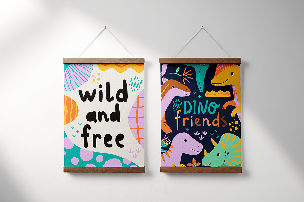 Dino illustration Patterns Posters, an Animal Illustration by OxanaTally (Photo 14 of 14)