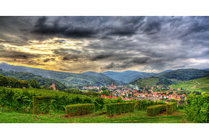 View of andlau village in vosges mountains alsace france stock photo, a Nature Photo by Leonid Andronov