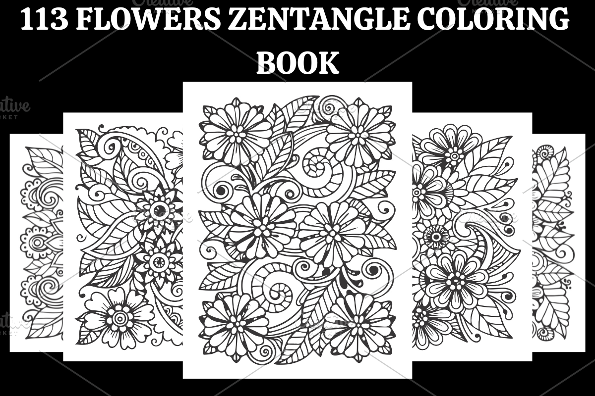 113 Flowers Zentangle Coloring Pages, a Decorative Illustration by Coco Bloom (Photo 1 of 3)