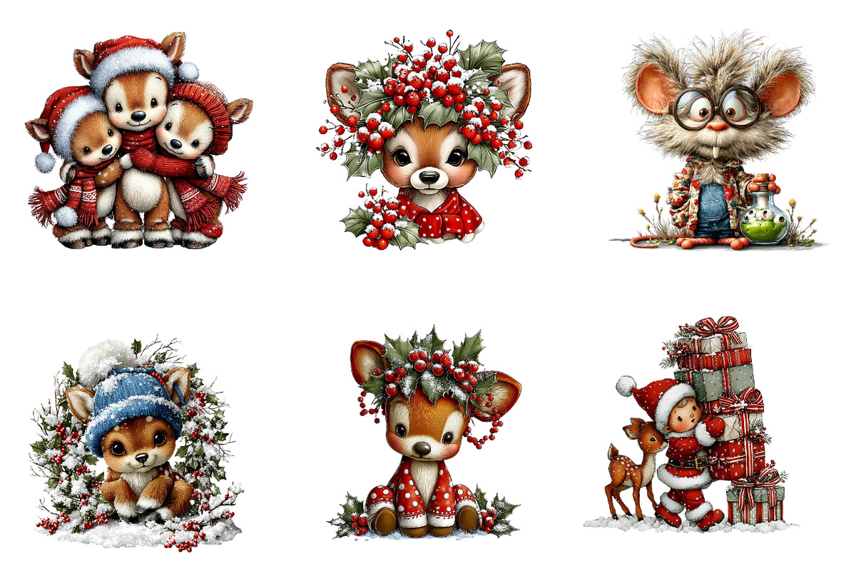 Snowy Santa and Reindeer Clipart, a Seasonal Illustration by CreationArt (Photo 4 of 5)