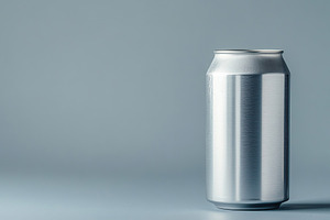 Aluminum can with water drops on grey background, a Food & Drink Photo by AlyaAnd