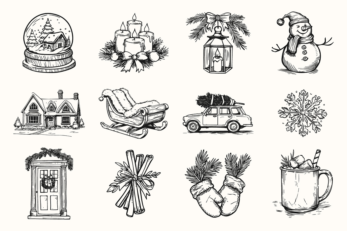 Vintage Christmas Illustration Set, an Object Illustration by NatalieArtShop (Photo 3 of 9)