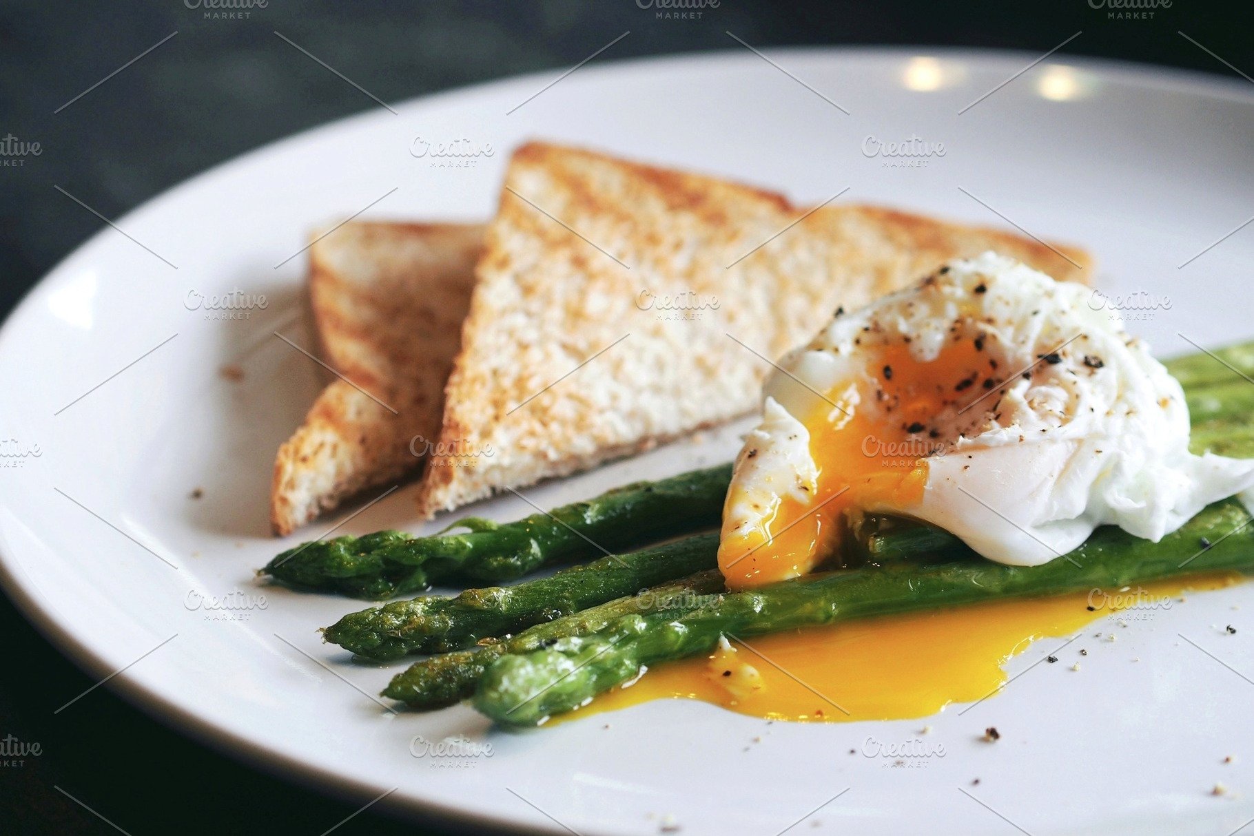 Breakfast, poached egg, bread, a Food & Drink Photo by PEMIKA