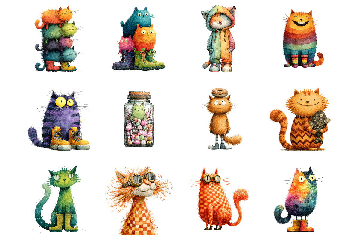 Whimsical Funny Cat Bundle, an Illustration by SinaCreation (Photo 2 of 7)