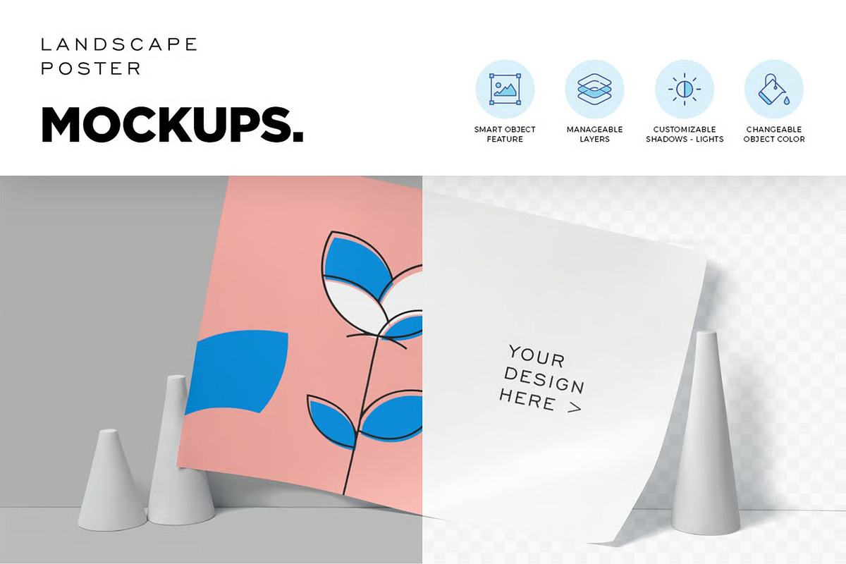 Landscape Paper Poster Mockups, an Advertising Mockup by megostudi0 (Photo 2 of 6)