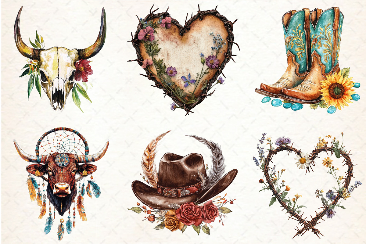 Western Boho Wedding Clipart, an Illustration by Libby Wishes (Photo 2 of 8)