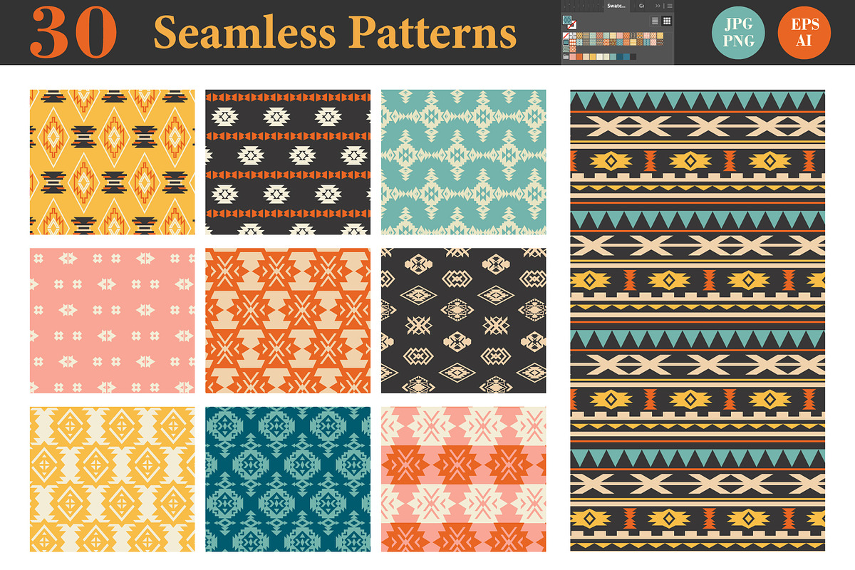 30 Native American Seamless Patterns, a Pattern Graphic by Katrinelly