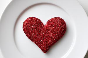 Sparkling red beaded heart on plate, a Holiday Photo by MistyDay