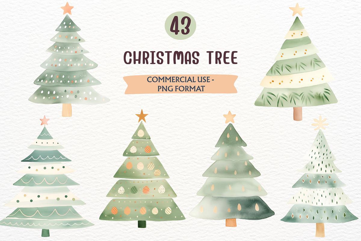 Watercolor Christmas Tree Winter PNG, a Seasonal Illustration by SugarCloudStudioArt (Photo 1 of 4)
