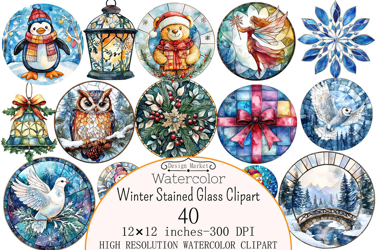 Winter Stained Glass Clipart, a Seasonal Illustration by Design Market (Photo 1 of 5)