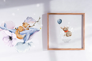 Fairy Night Watercolor Baby Animals