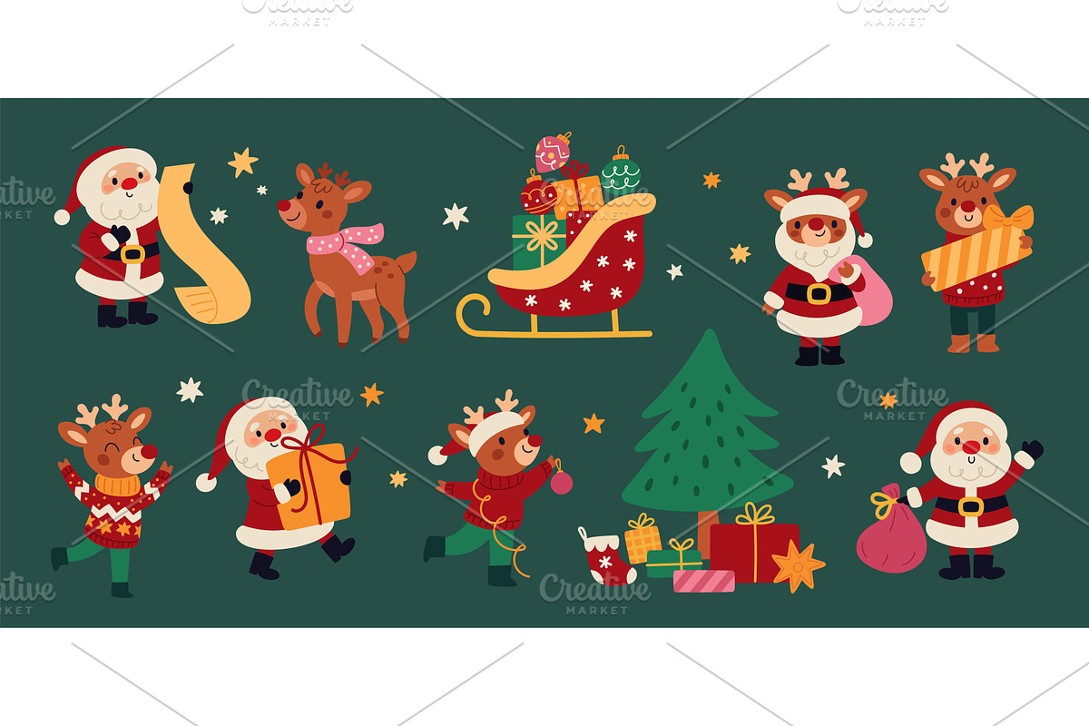 Cartoon santa and deer characters, an Object Illustration by YummyBuum