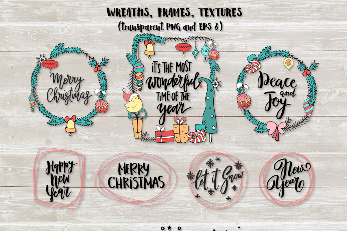 Merry Christmas kit + lettering., a Decorative Illustration by Pink Ocean (Photo 4 of 7)