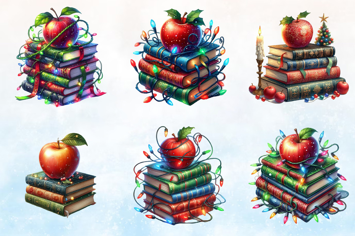 Christmas Books With Apple Clipart, a Seasonal Illustration by Rose Art (Photo 2 of 7)