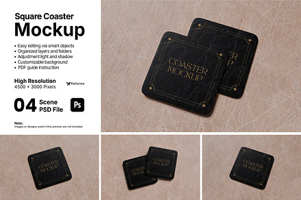 Square Coaster Mockup Bundle Set