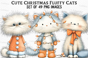 Cute Christmas Fluffy Cats, an Illustration by Craft Nest