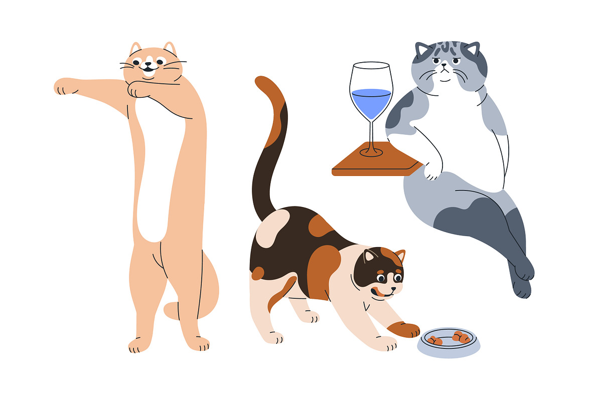 Cute, funny, comic cats. Cartoon set, an Animal Illustration by Good Studio (Photo 2 of 20)