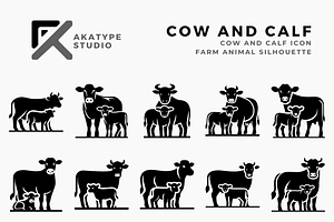 Cow and Calf Icon Vector, a Solid Icon by Akatype Studio