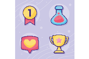 pixel art four icons, an Object Illustration by studiogstock