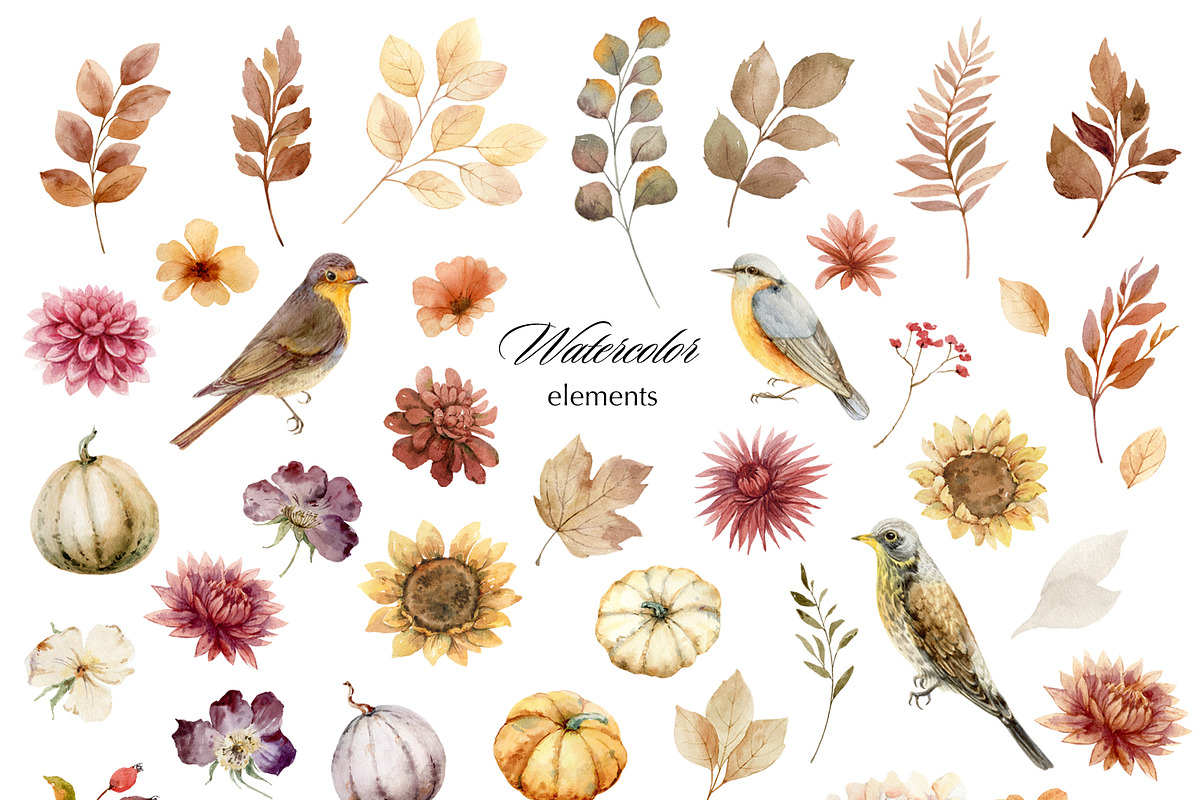 Warm Autumn Watercolor Clipart, a Decorative Illustration by Elena Medvedeva (Photo 6 of 10)