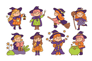 Kawaii little witches characters