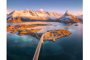 Aerial view of bridges, village, a Nature Photo by den-belitsky