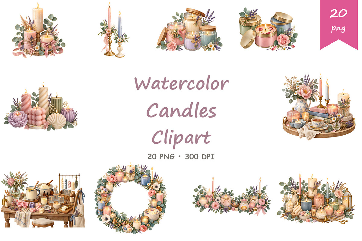 Watercolor Candles Clipart, a Decorative Illustration by BerryPieArt (Photo 1 of 4)