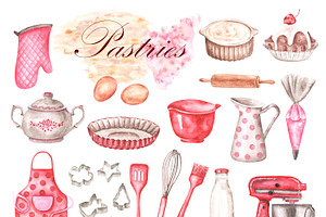 Pastries Watercolor Set. Baking.