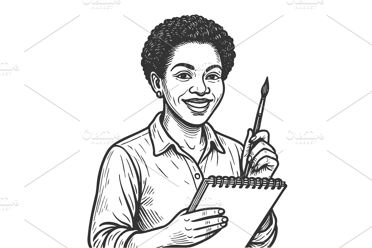 Smiling Female Artist Holding, a Person Illustration by AlexArt