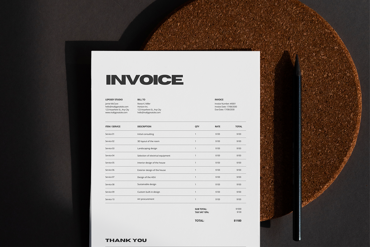 Modern Invoice Template Canva, a Stationery Template by LePosey Studio (Photo 2 of 5)