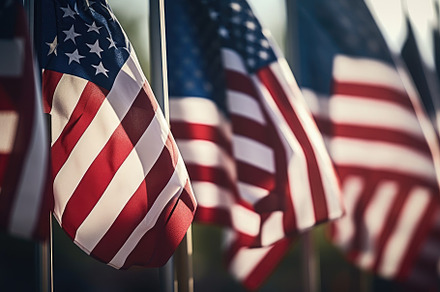 Closeup of American flags in a row i, a Photo by Iftikhar Alam