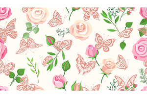 Flowers And Butterflies. Roses