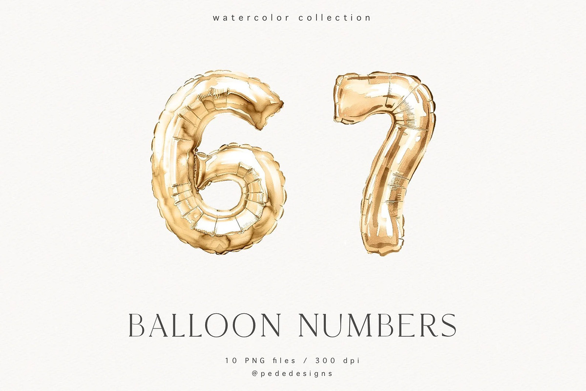 Gold Balloon Numbers, a Decorative Illustration by PeDe Designs (Photo 6 of 7)