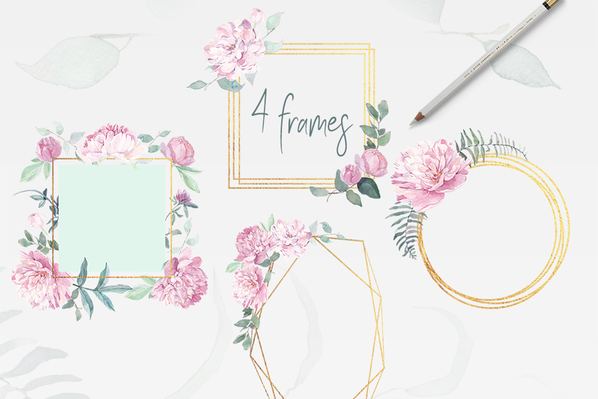 Peonies Clipart Watercolor Set, an Illustration by ColorfulNest (Photo 3 of 7)