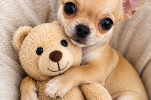 Chihuahua Hugging Teddy Bear, an Animal Photo by Hamza067