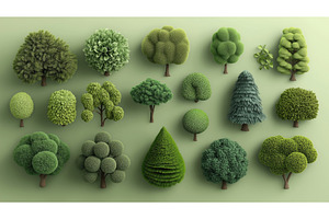 Collection of various stylized trees, an Object Illustration by Sergey Kotenev